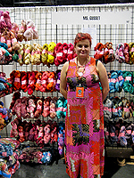 Ms. Gusset in front of her yarns